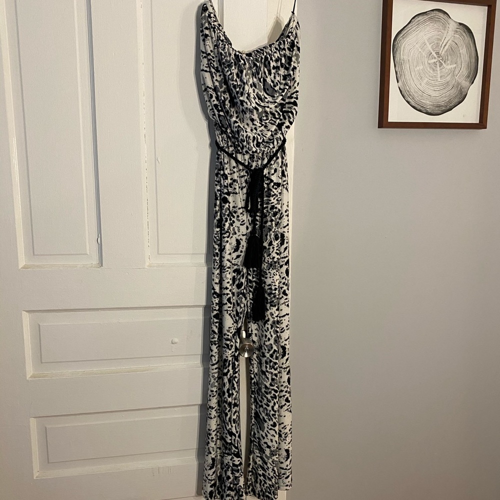 Snow Leopard strapless pantsuit